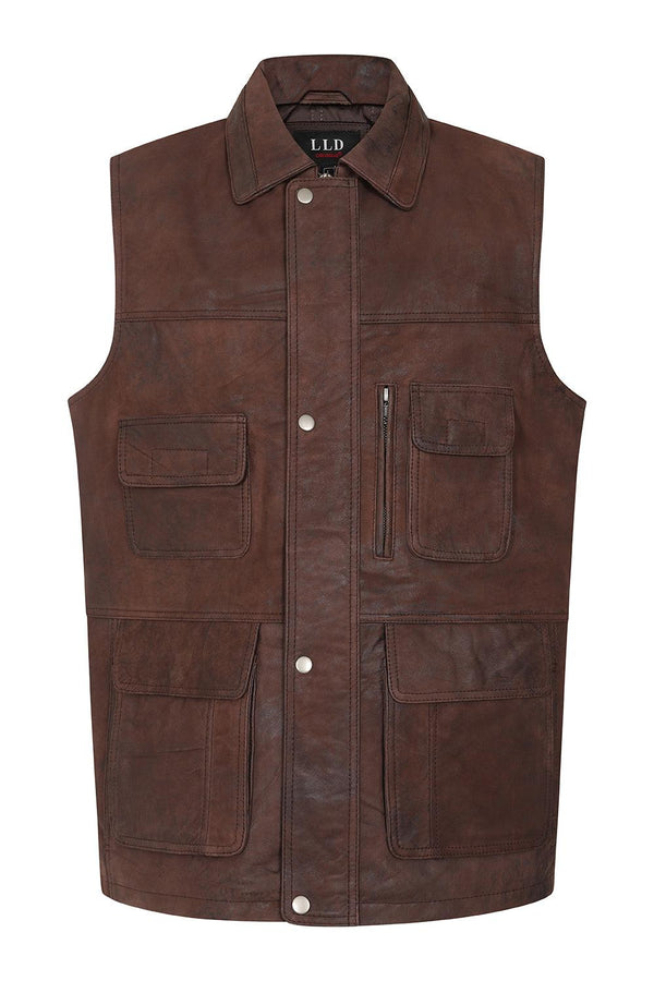 Men's Leather Sleeveless Gilet Black, Brown, Buff - VINNY - London Leathers Direct